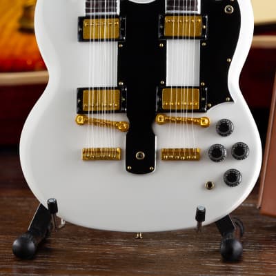Gibson SG EDS-1275 Doubleneck White Handcrafted 1:4 Scale Mini Guitar Model image 4