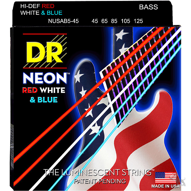 DR NUSAB5-45 Hi-Def Neon 5-String Bass Strings - Medium (45-125) image 1