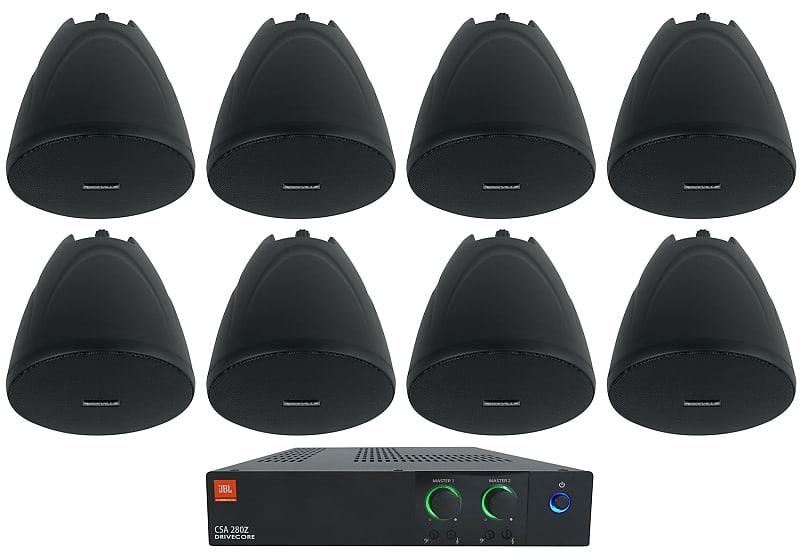 JBL CSA 280Z Commercial Amplifier Amp+(8) Black 4&quot; 70V Hanging Pendant Speakers  			