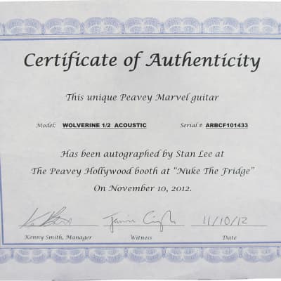 Peavey Marvel X-Men Wolverine Graphic 1/2 Size Acoustic Guitar Signed by Stan Lee with Certificate of Authenticity (Serial  ARBCF101433) image 4