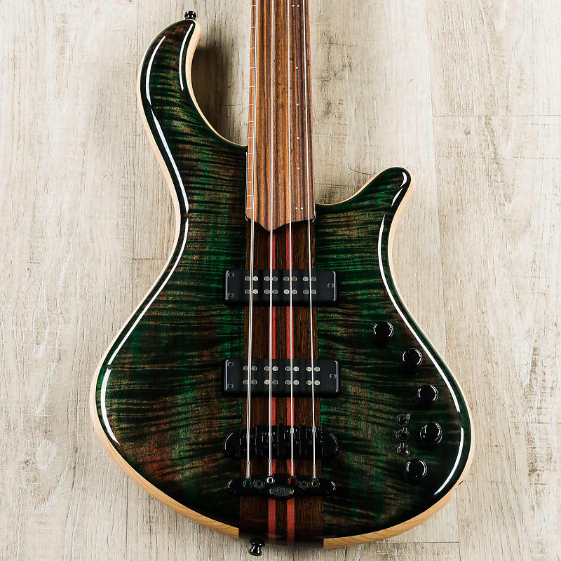 Mayones Patriot 4 Fretless Bass, Trans Green Finish, Flame Maple Top, Nordstrand image 1