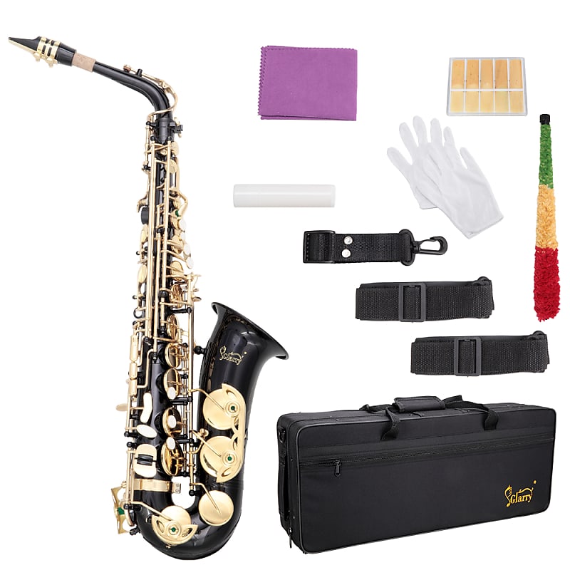 Glarry Alto Saxophone E-Flat Alto SAX Eb with 11reeds, case, carekit, for Students and Beginners 2020s - Black image 1
