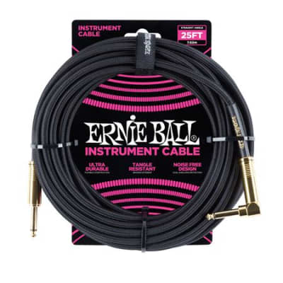 Ernie Ball P06058 Braided Instrument Cable 25' Black image 1