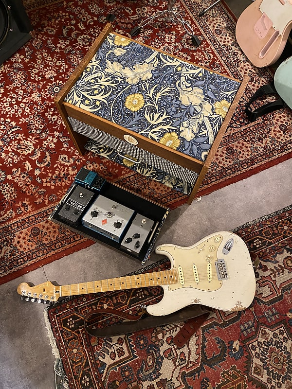 Heavy Seas Amp Riser/ Pedalboard storage for studio - Golden Ash / Sea Weed Morris Fabric image 1