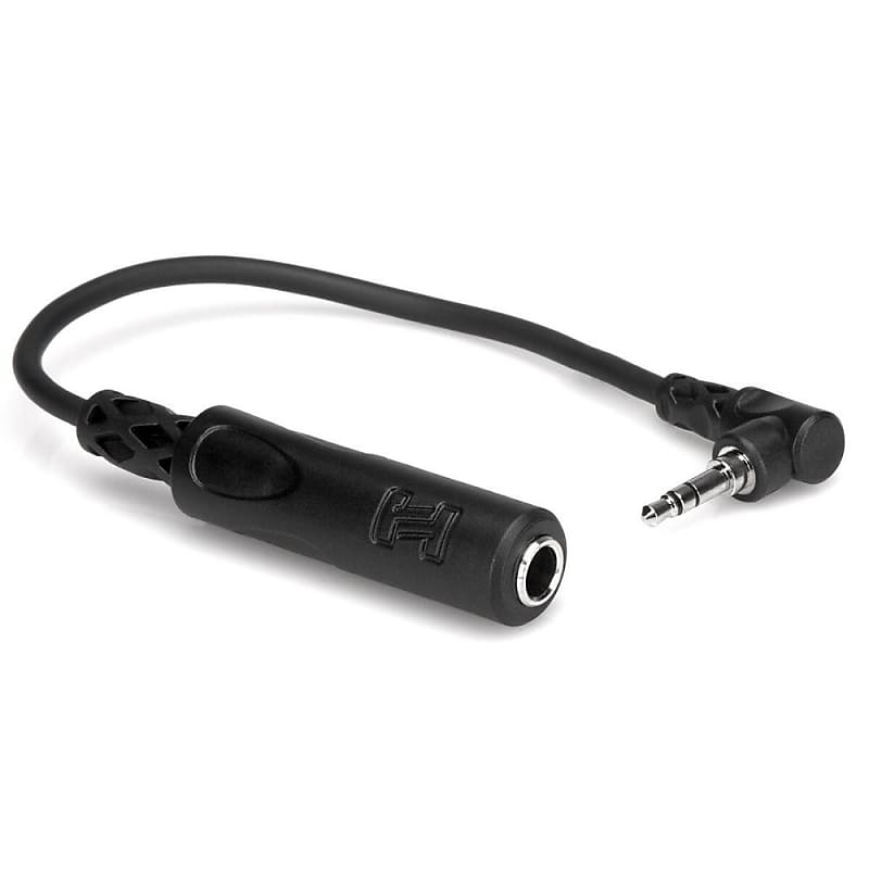 Hosa MHE-1005 Headphone Adapter 1/4 in TRS to Right-angle 3.5 mm TRS, 6-Inches image 1