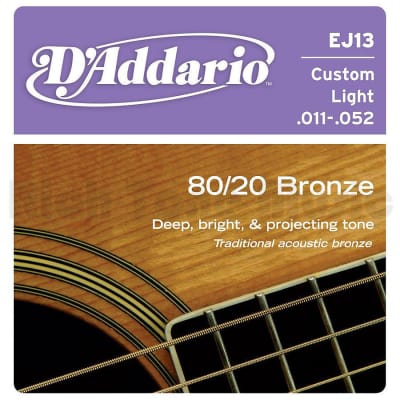 D'Addario EJ13 80/20 Bronze Acoustic Guitar Strings 11-52 custom light image 1