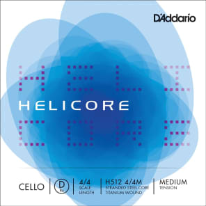 D'Addario H512 4/4M Helicore Cello Single D String - 4/4 Scale, Medium Tension