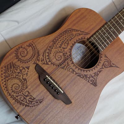 LUNA Safari Tattoo acoustic  3/4 size Travel GUITAR mahogany new w/ Bag image 4