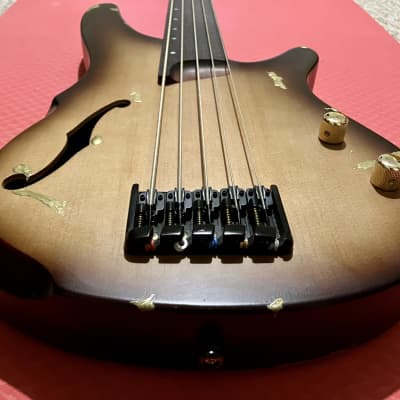 Ibanez SRH505F Fretless Semi-Hollow 5-String - Brown Burst w/ Gold - Hipshot Tuners and Thunderbird Knobs - Includes Ibanez Hard Case and Levy's Strap image 3