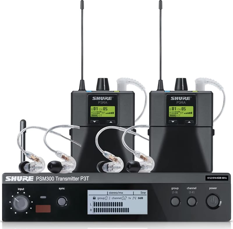 Shure PSM 300 P3TRA215TWP Twin Pack Pro Dual Wireless In-Ear Monitor System, H20 Band  			