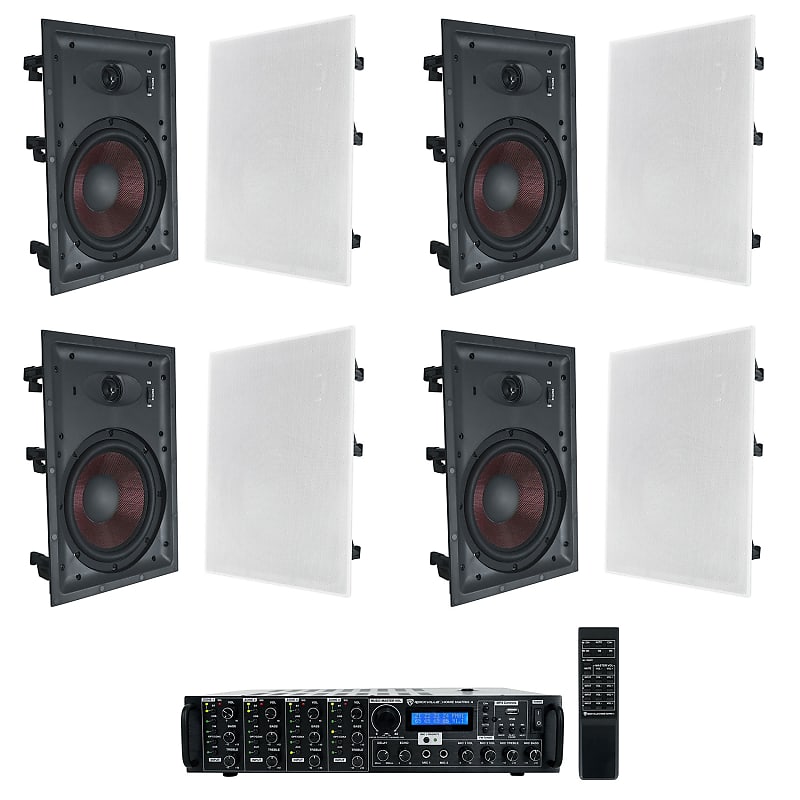 Rockville 4-Room Home Speaker System w/ (8) 8&quot; In-Wall Speakers+4-Zone Receiver  			