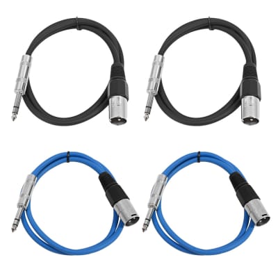4 Pack of 1/4 Inch to XLR Male Patch Cables 2 Foot Extension Cords Jumper - Black and Blue image 1