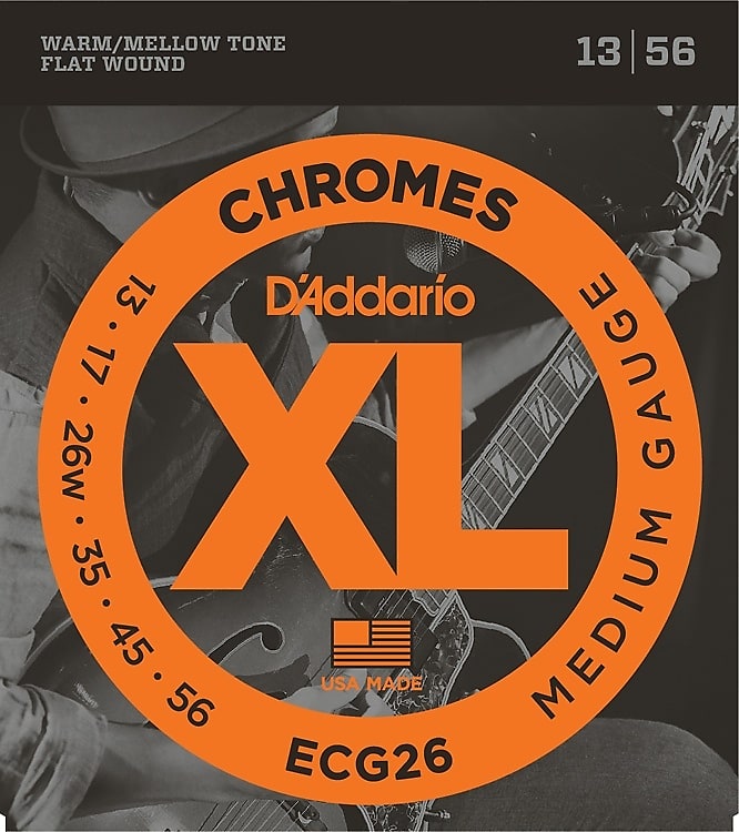 D'Addario ECG26 XL Chromes Flatwound Electric Guitar Strings - .013-.056 Medium image 1