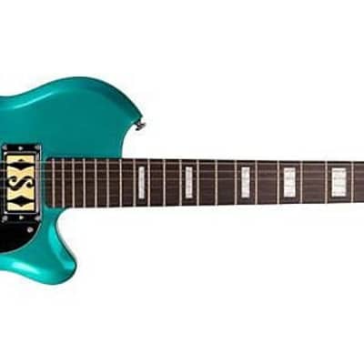 Supro 2020TM Westbury Dual Pickup Island Series Electric Guitar Turquoise Metallic, Free case image 7