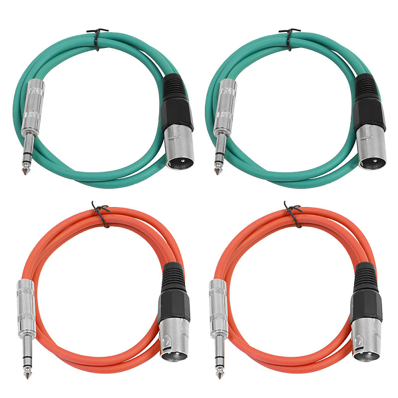 4 Pack of 1/4 Inch to XLR Male Patch Cables 3 Foot Extension Cords Jumper - Green and Red image 1