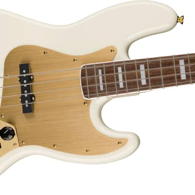 Squier 0379440505 40th Anniversary Jazz Bass, Gold Edition, Laurel Fingerboard, Gold Anodized Pickguard, Olympic White image 2