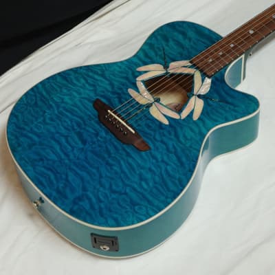 LUNA Fauna Dragonfly Quilt Maple acoustic electric GUITAR new Trans Teal Blue image 2