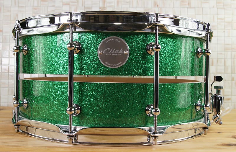 Click Custom Icon Vented 6.5x14 10ply Maple Snare Drum Green | Reverb