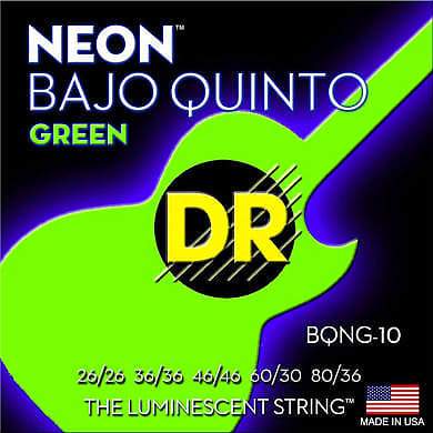 Dr Strings Bqng-10 Neon Green Bajo Quinto 10 String Set, Green 26/26, 36/36, 46/46, 60/30, 80/36 image 1