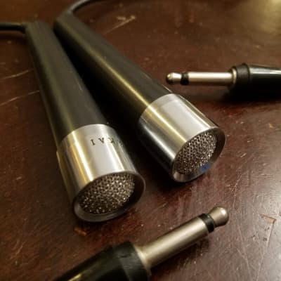 Akai Stereo PAIR (2) ADM-8 Hi-Z dynamic handheld mic Japan 1960s - black and aluminum