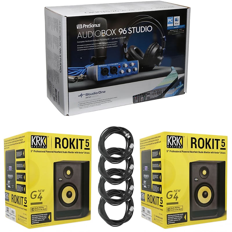 New PreSonus AudioBox 96 Studio Recording Bundle (Blue Edition) + KRK RP5G4 Rokit 5" G4 Speakers image 1