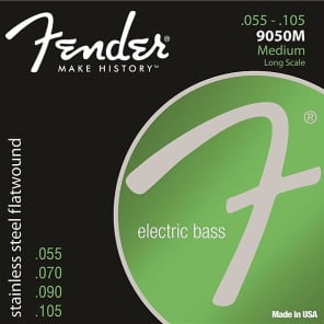 Fender 9050 Bass Strings, Stainless Steel Flatwound, 9050M .055-.105 Gauges, (4) 2016