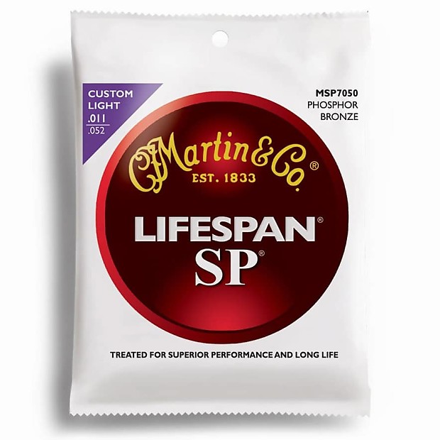 Martin MSP7050 SP Lifespan 92/8 Phosphor Bronze Custom Light Acoustic Strings image 1