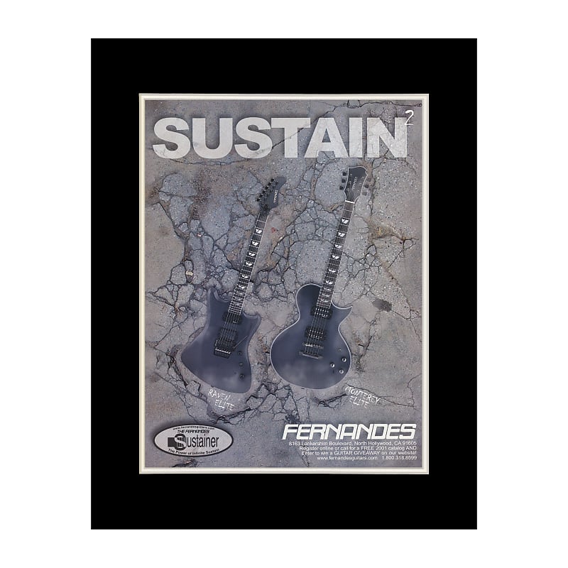2001 Fernandes Raven and Monterey Guitars Original Magazine Ad Double Matted for 11 x 14 Frame image 1