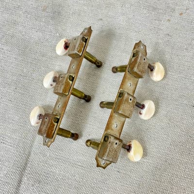 Kluson 3 On A Plate 1952-1956 Nickel Standard Post White Plastic Button Deluxe Plank Tuners image 6