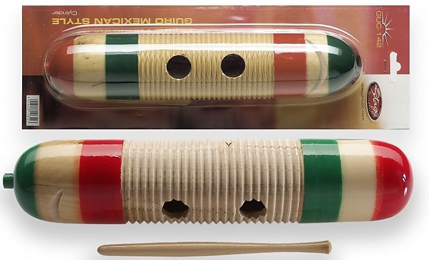 Stagg Model GUC 142 Colorful Mexican Style Wooden Guiro Cylinder with Scraper