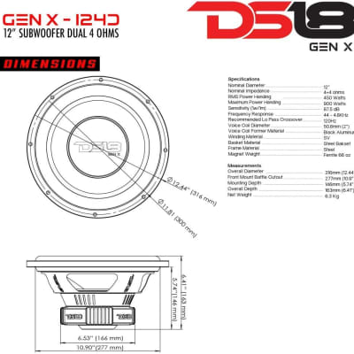 DS18 - GEN-X124D - 12" Aluminum Voice Coil Subwoofer - Dual 4 Ohms image 6