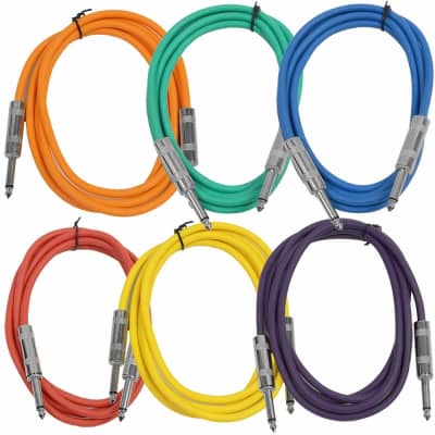 SEISMIC AUDIO New 6 PACK Colored 1/4" TS 6' Patch Cables - Guitar - Instrument image 1