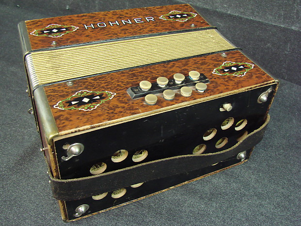 Vintage Hohner Steel Reeds Button Box Accordion Brown Made In Germany