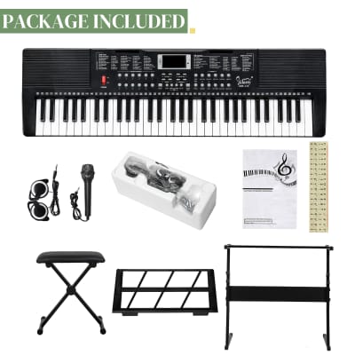 Glarry EP-110 61 Key Keyboard with Piano Stand, Piano Bench, Built In Speakers, Headphone, Microphone, Music Rest, LED Screen, 3 Teaching Modes for Beginners 2020s - Black image 9