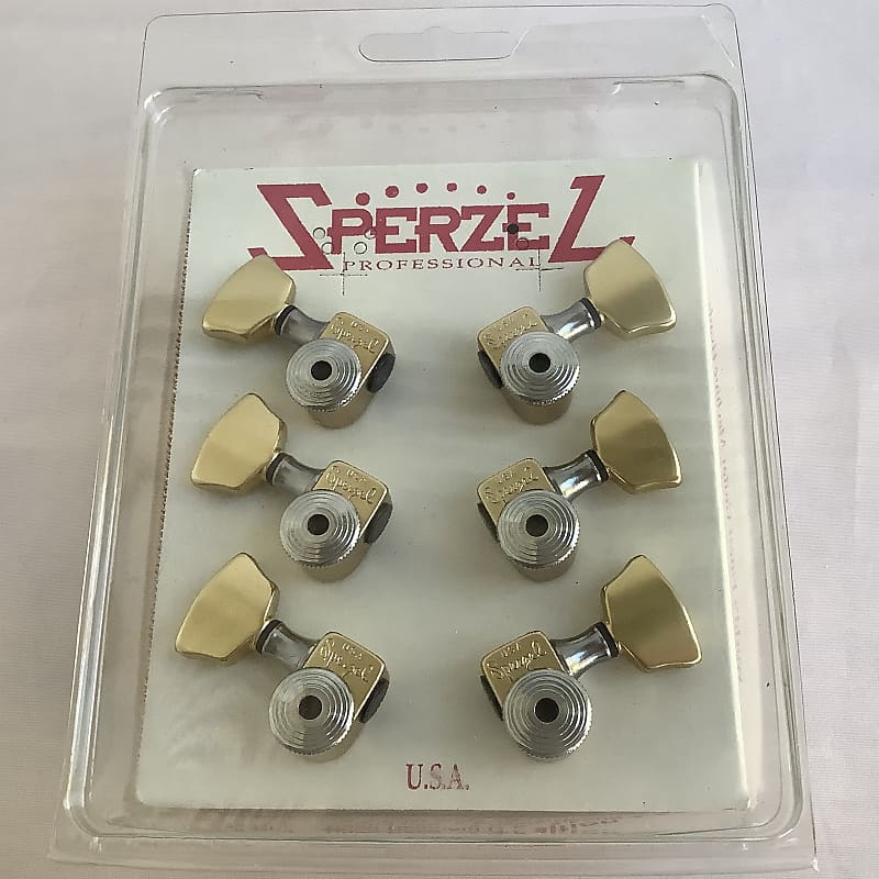 Sperzel 3x3 Trim Lock Tuners, Satin Gold with Chrome | Reverb