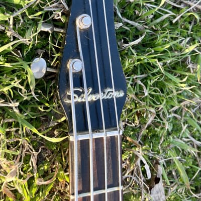 1959 Silvertone Model 1444 Danelectro Made Dolphin Nose Bass Guitar Black over Copper image 10