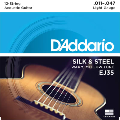 1 Set  D'Addario EJ35 Silk & Steel 12-String Acoustic Guitar Folk 11-47 Fingerstyle image 1