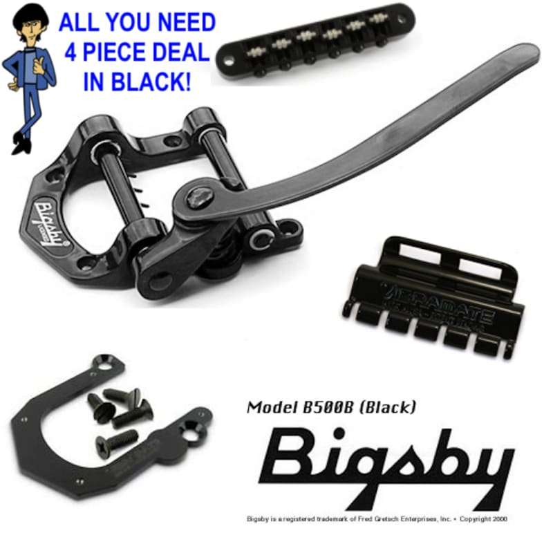 NEW Bigsby B500 & Vibramate V500 Black Combo, Bolt-On No Holes