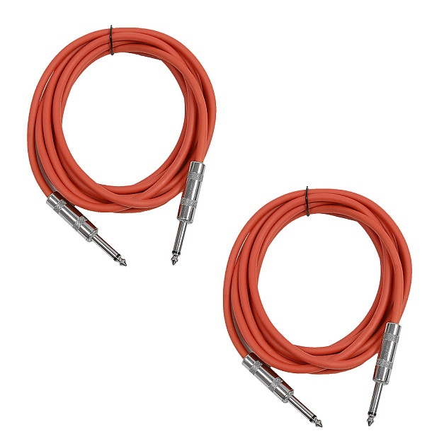 Seismic Audio SASTSX-10-REDRED 1/4" TS Male to 1/4" TS Male Patch Cables - 10' (2-Pack) image 1