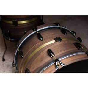 T Berger Drums Mahogany/Walnut/Brass Drum Set - 22x16 / 10x7 / 16x16 image 5