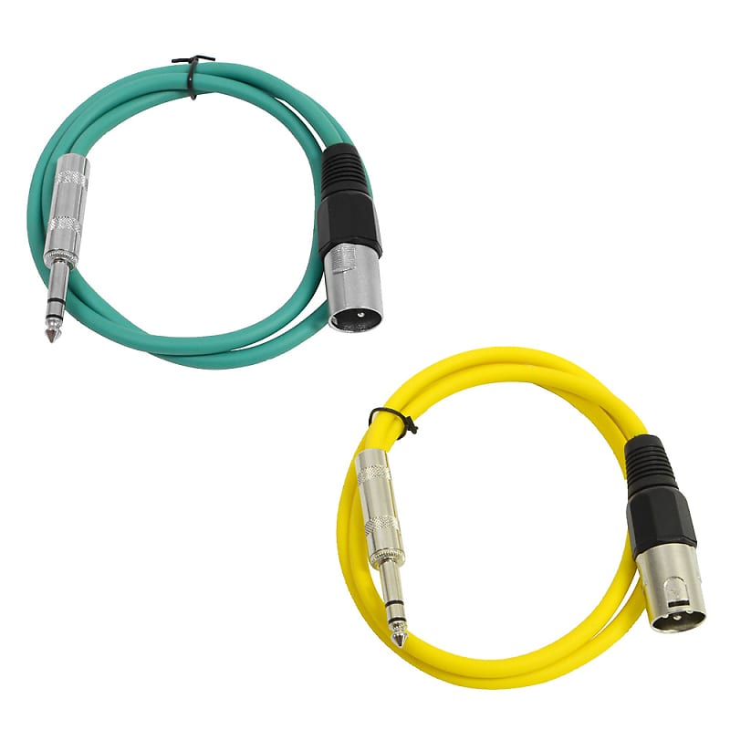 2 Pack of 1/4 Inch to XLR Male Patch Cables 2 Foot Extension Cords Jumper - Green and Yellow image 1