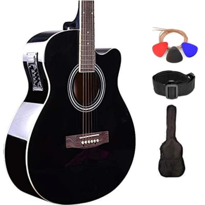 Chicago CH1FBKCE Electro Acoustic Guitar Black Gloss By Freshman