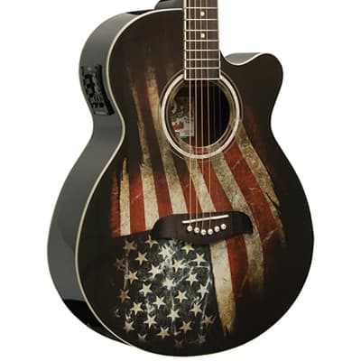 Oscar Schmidt OG10CE-FLAG Concert Cutaway 6-String Acoustic-Electric Guitar - American Flag Graphic for sale