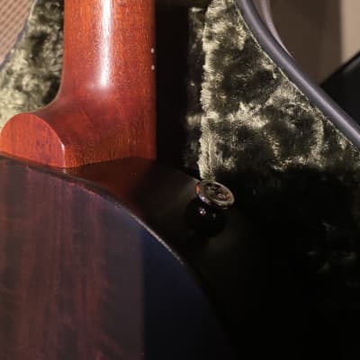Scott Walker Katana Guitar!  As~New Elegant and simple solid body one piece old growth Curly Mahogany~Oiled, Damascus Steel Tailpiece and Pickguard, Johnny Smith pickup, Calton HSC, COA and more! image 19