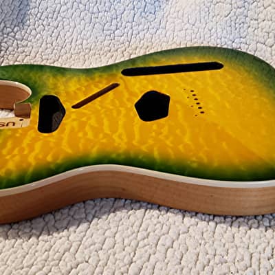 Bottom price on a KIller 5A maple top USA made Bound Alder body in the Rare Green Dragon. Made for a Tele neck. # GDT-1 image 5