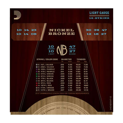 D'Addario NB1047-12 Nickel Bronze Light 12-String Acoustic Guitar Strings 10-47 image 3