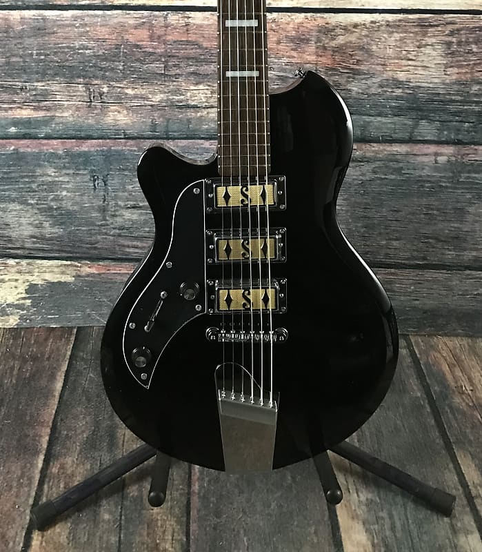 Supro Left Handed Hampton Electric Guitar- Jet Black