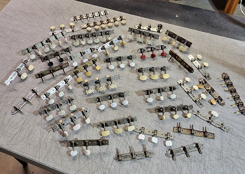 Huge Pile of Vintage RARE 1960's Harmony Silvertone Kay Waverly Teisco Kluson 3x3 and 6 on a plate Guitar Tuners Luthier Parts image 1