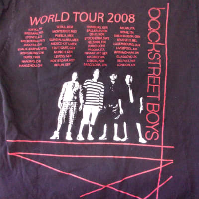 Back Street Boys Concert T-shirt  World Tour 2008 Small black 2 sided Shirt cities on back image 3