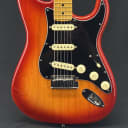 Preowned Fender American Ultra Luxe Stratocaster with Maple Fingerboard in Plasma Red Burst